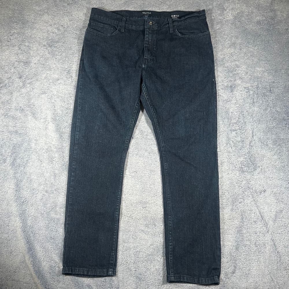 Nautica Slim Fit Stretch Jeans Mens 38x30 Dark Indigo Denim Pants 5 pocket
